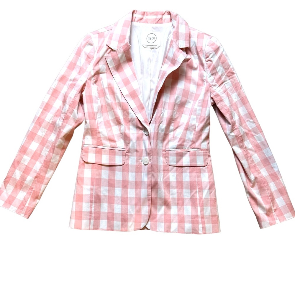 1901 Lightweight Two Button Tapered Blazer in Pastel Pink Check 2P